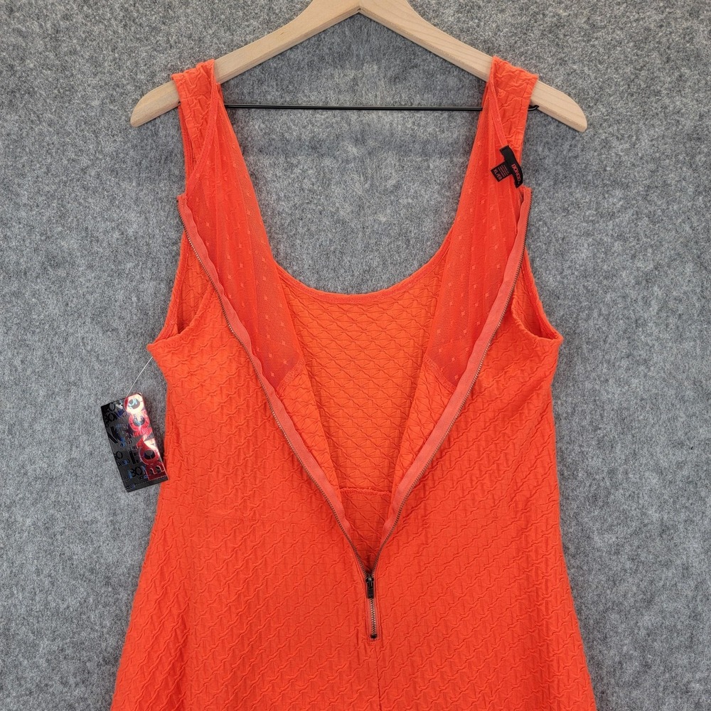 Bongo Dress  Juniors XL Orange Skater Fit Flare Textured Mesh‎ Back Zip NWT 80's - Picture 3 of 12